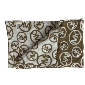 Michael Kors Monogram‎ Reversible Knit Logo Scarf Brown White 10 x 60